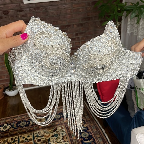 Vintage Belly Dance Top Bra Sequin Beads Clubwear Stage Costumes for Halloween - Picture 3 of 14